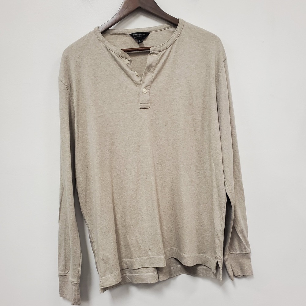Banana Republic Mens Luxe Touch Performance Henley Shirt Size L Beige 756781-01